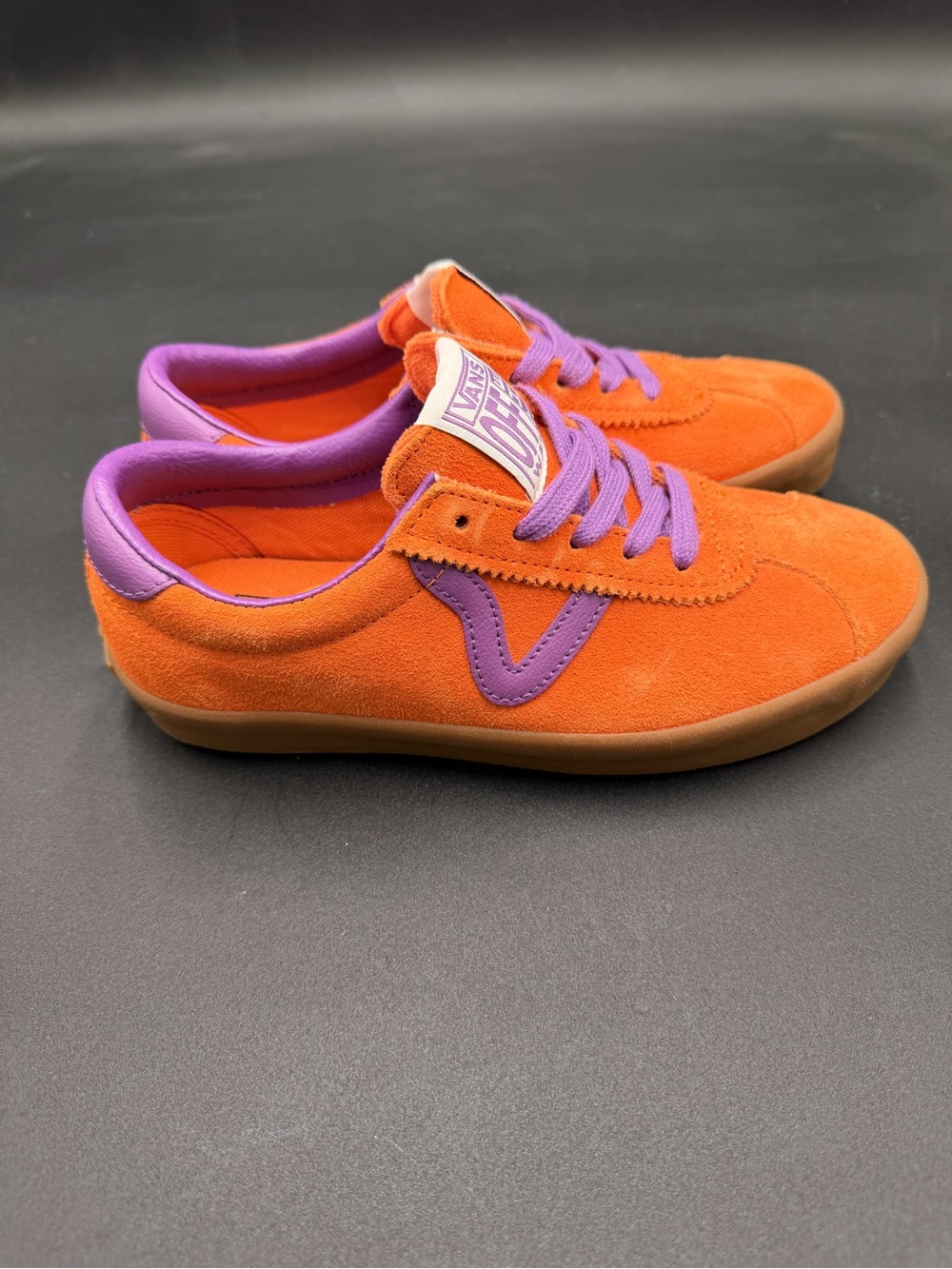Vans Orange Suede Sneakers with Purple Details